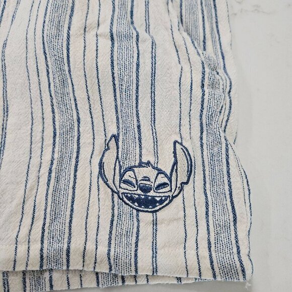 Disney Stitch Women's 1X Striped Shorts Relaxed Fit Drawstring Waist Blue White - Picture 2 of 10